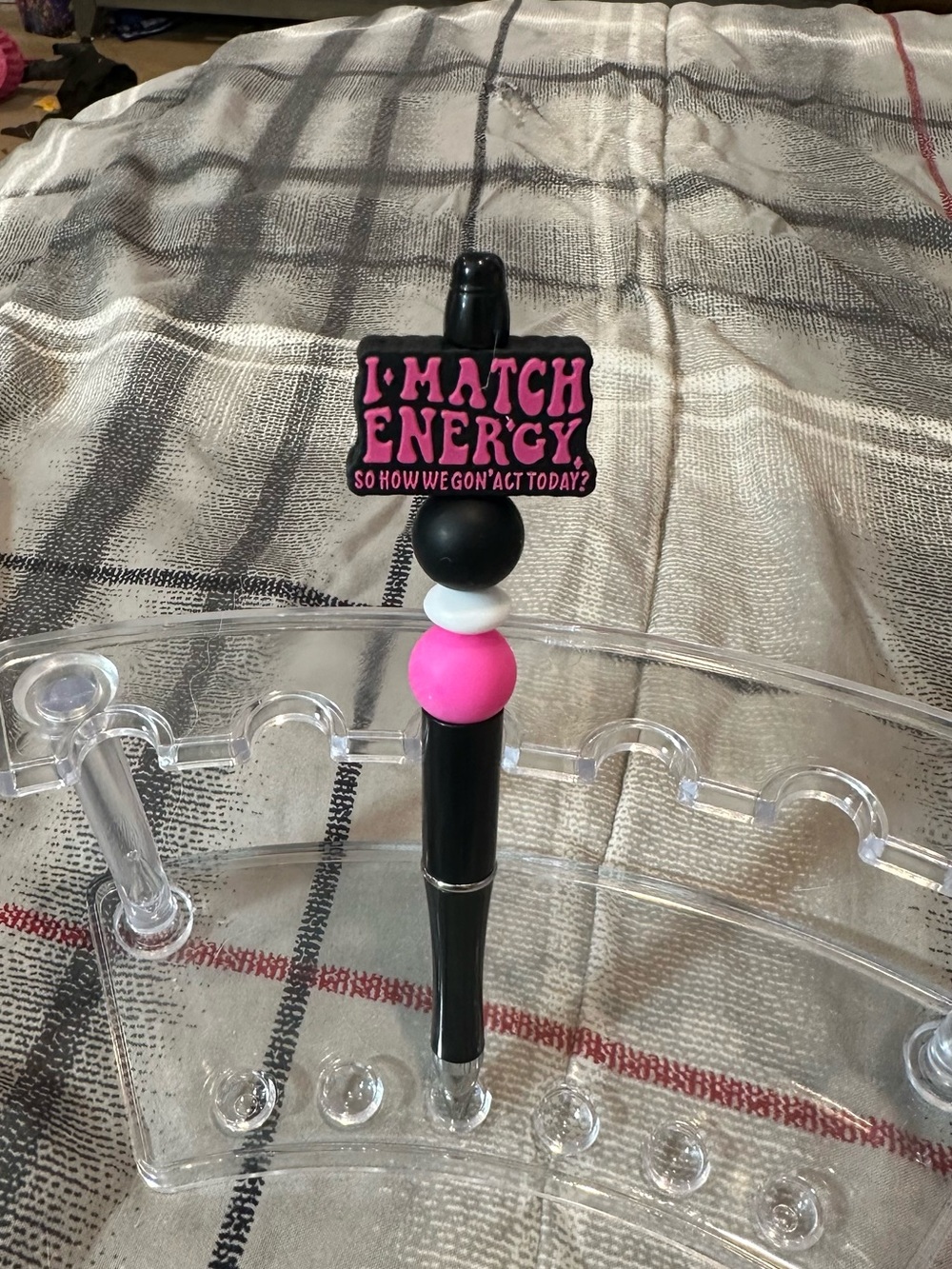I Match Energy Pink & Black Bead Pen - Motivational Desk Accessory